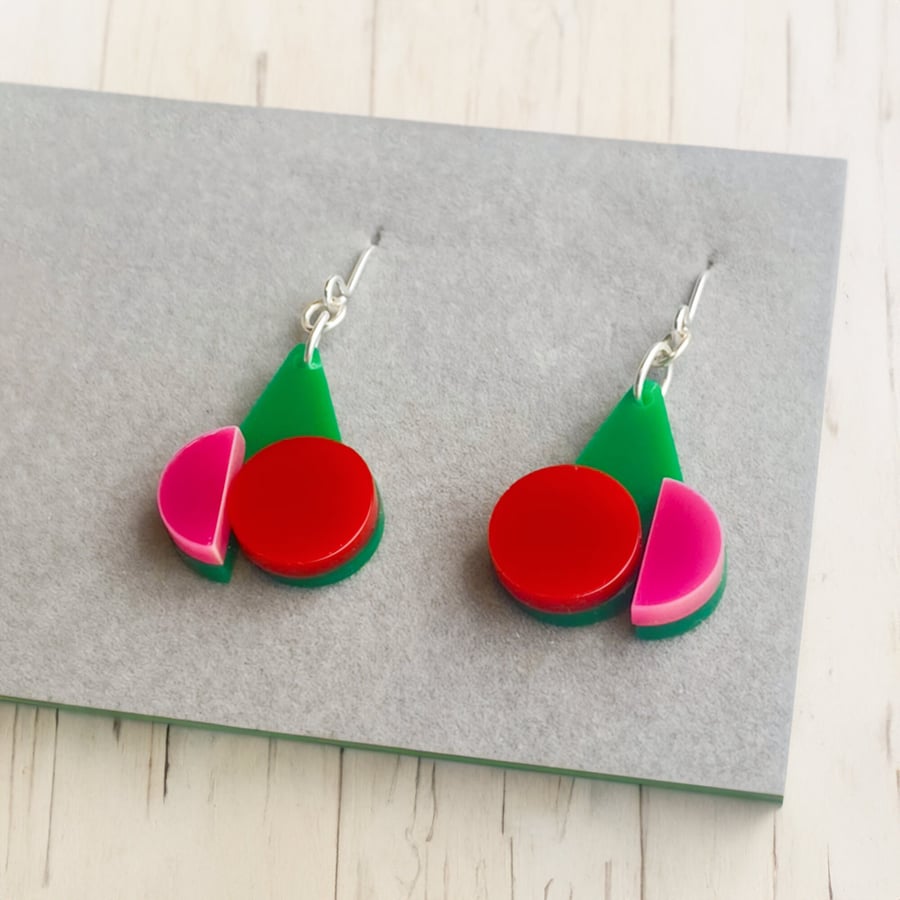 Red Cherry Geometric Earrings - Playfully Minimalist Fruit-Inspired Jewellery 
