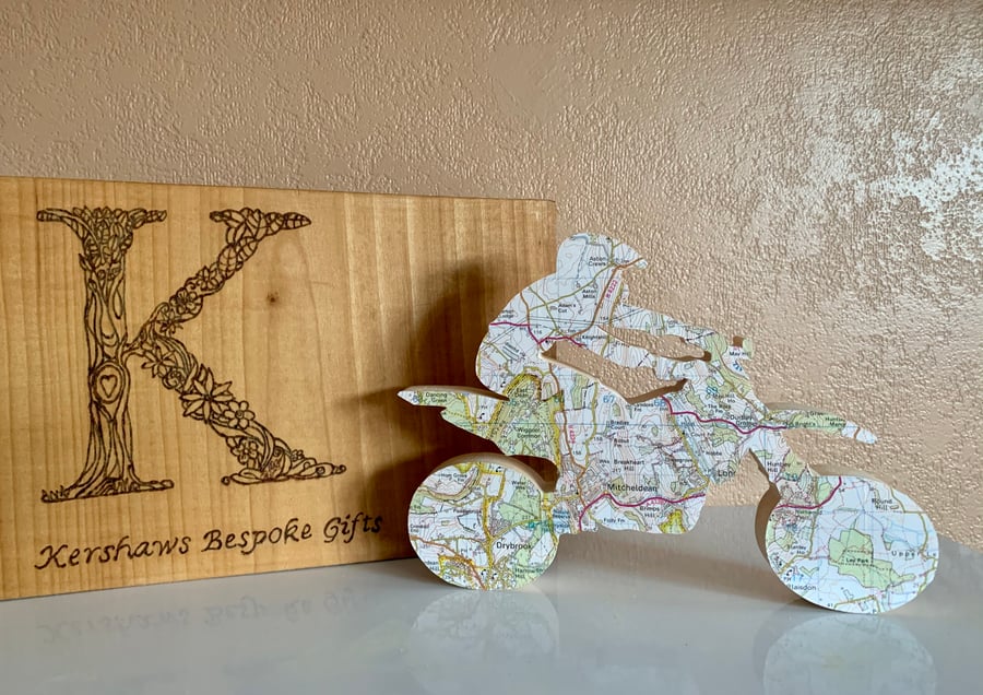 Motocross rider, map faced motocross dirt bike rider, handmade Christmas gift