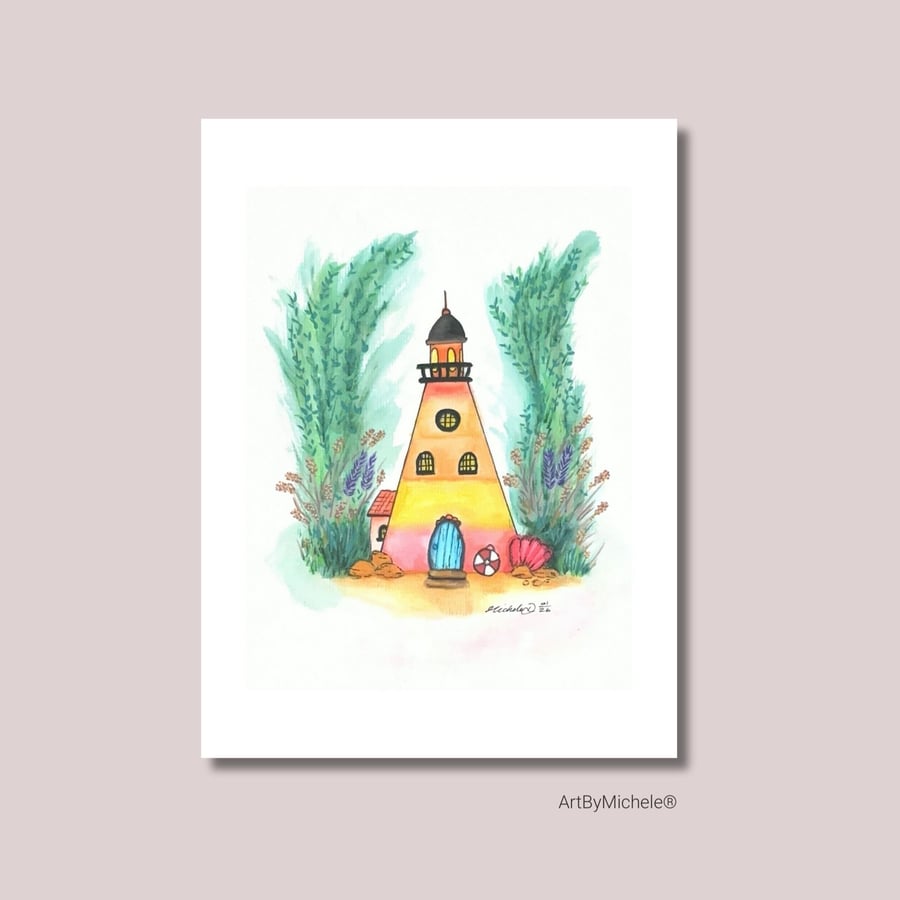 Whimsy Watercolour Lighthouse Naive Art Illustration