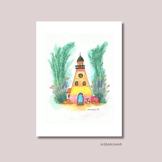 Whimsy Watercolour Lighthouse Naive Art Illustration