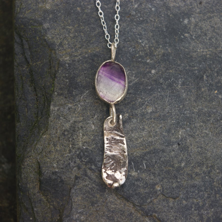 Textured Silver and Fluorite  Necklace