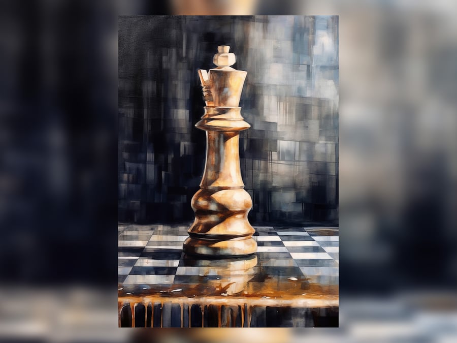 King Chess Piece, Watercolor Painting Print, Board Game Art, 5x7