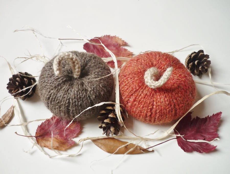 Wool pumpkins (2) - Autumn harvest decor - Knitted squashes 