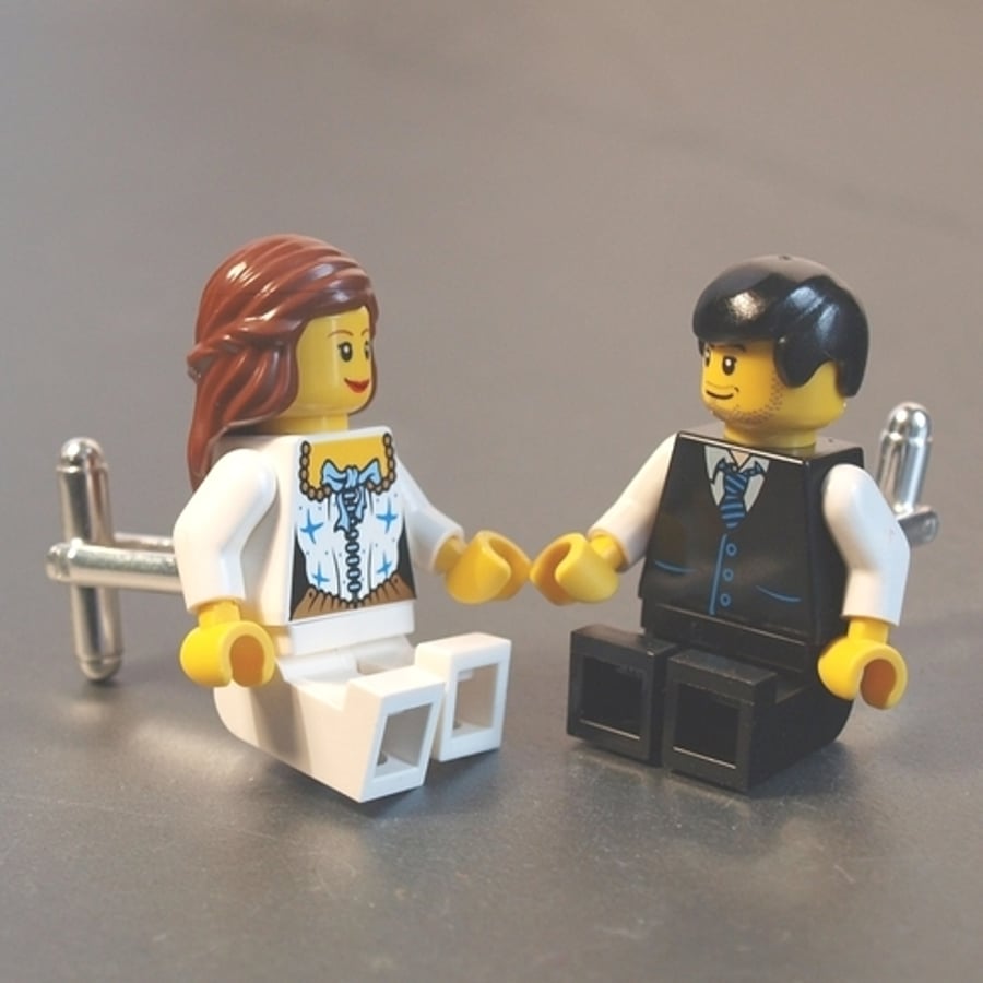 Wedding Lego Cuff Links Bride and Groom Figures