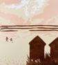 Wells-Next-The-Sea Lino Print, Beach Print, Hand Printed, Evening Colours, handp - Image 2