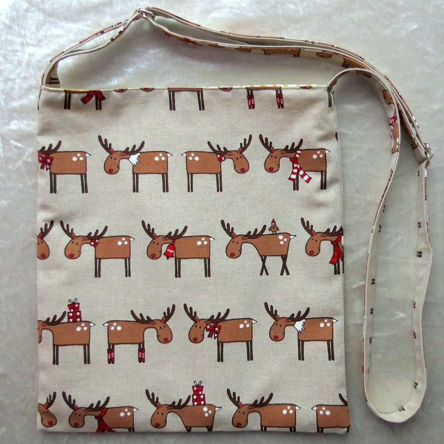 Drain bag.  Lined drain bag.  Reindeer design.