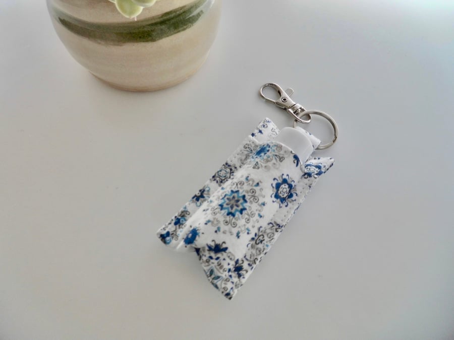 SOLD Key ring lip balm holder in blue and white print