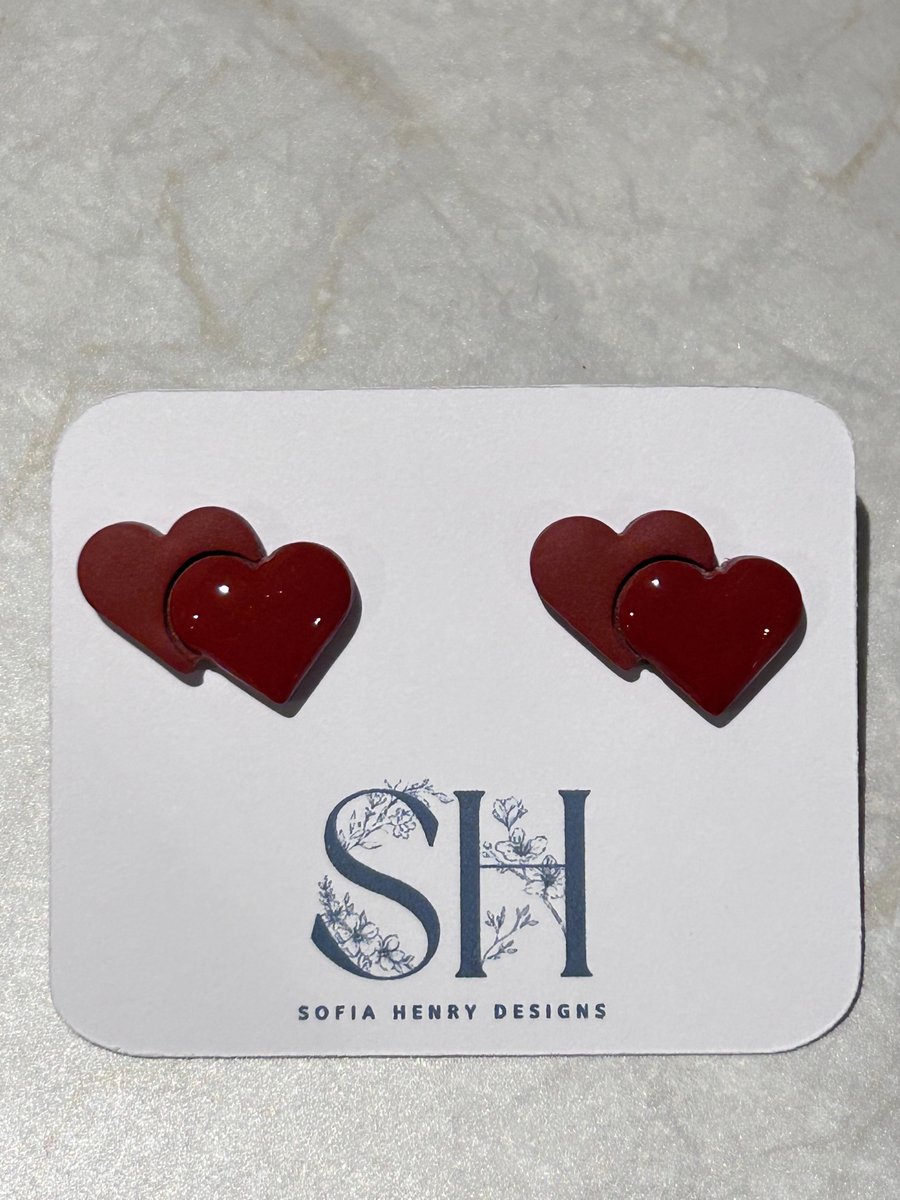 Handmade Polymer Clay Heart Stud Earrings - Hypoallergenic jewellery 