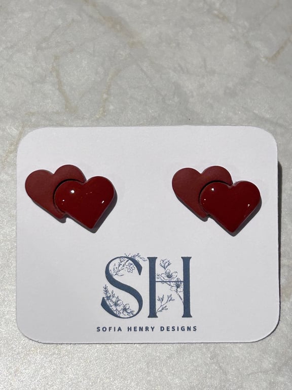Handmade Polymer Clay Heart Stud Earrings - Hypoallergenic jewellery 