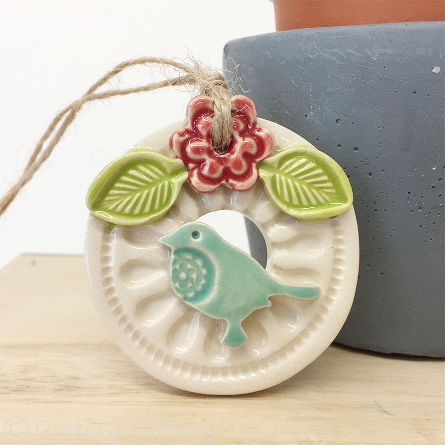 Small round Ceramic bird house decoration Pottery bird house 