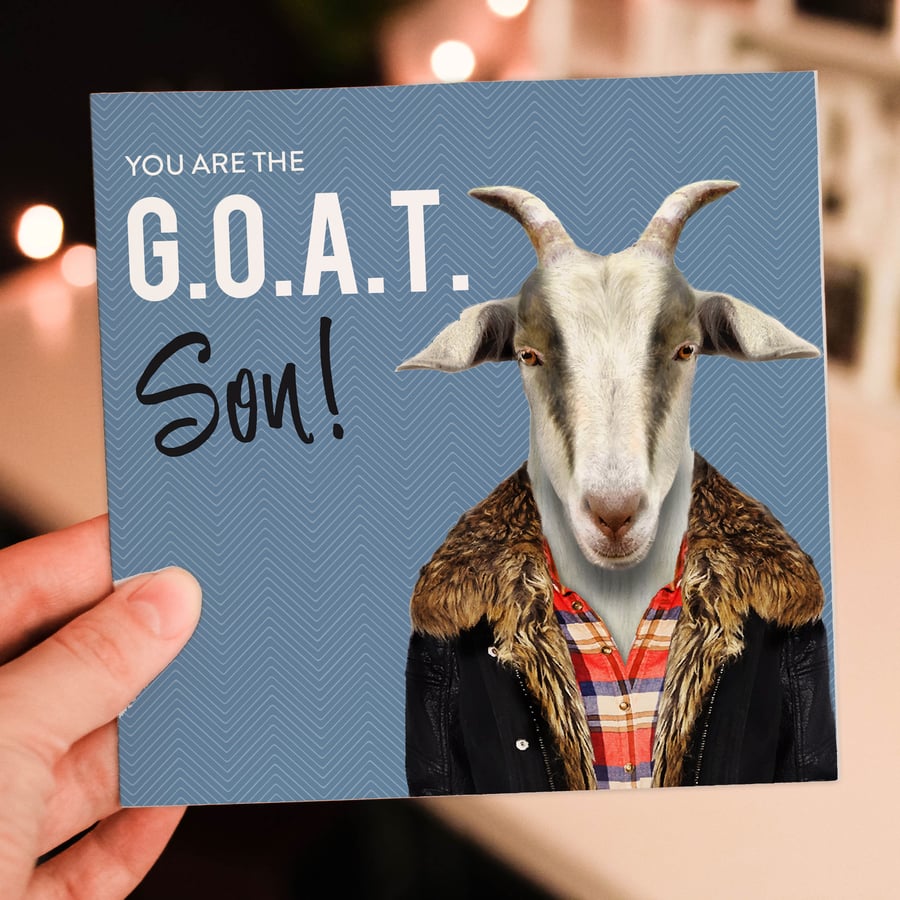 Goat birthday card: Greatest of All Time (G.O.A.T.) Son
