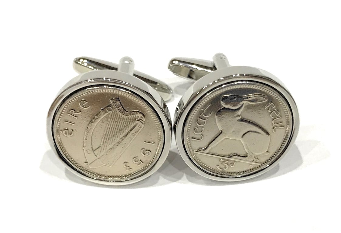 1953 Irish coin cufflinks- Great gift idea. Genuine Irish 3d threepence coin cuf