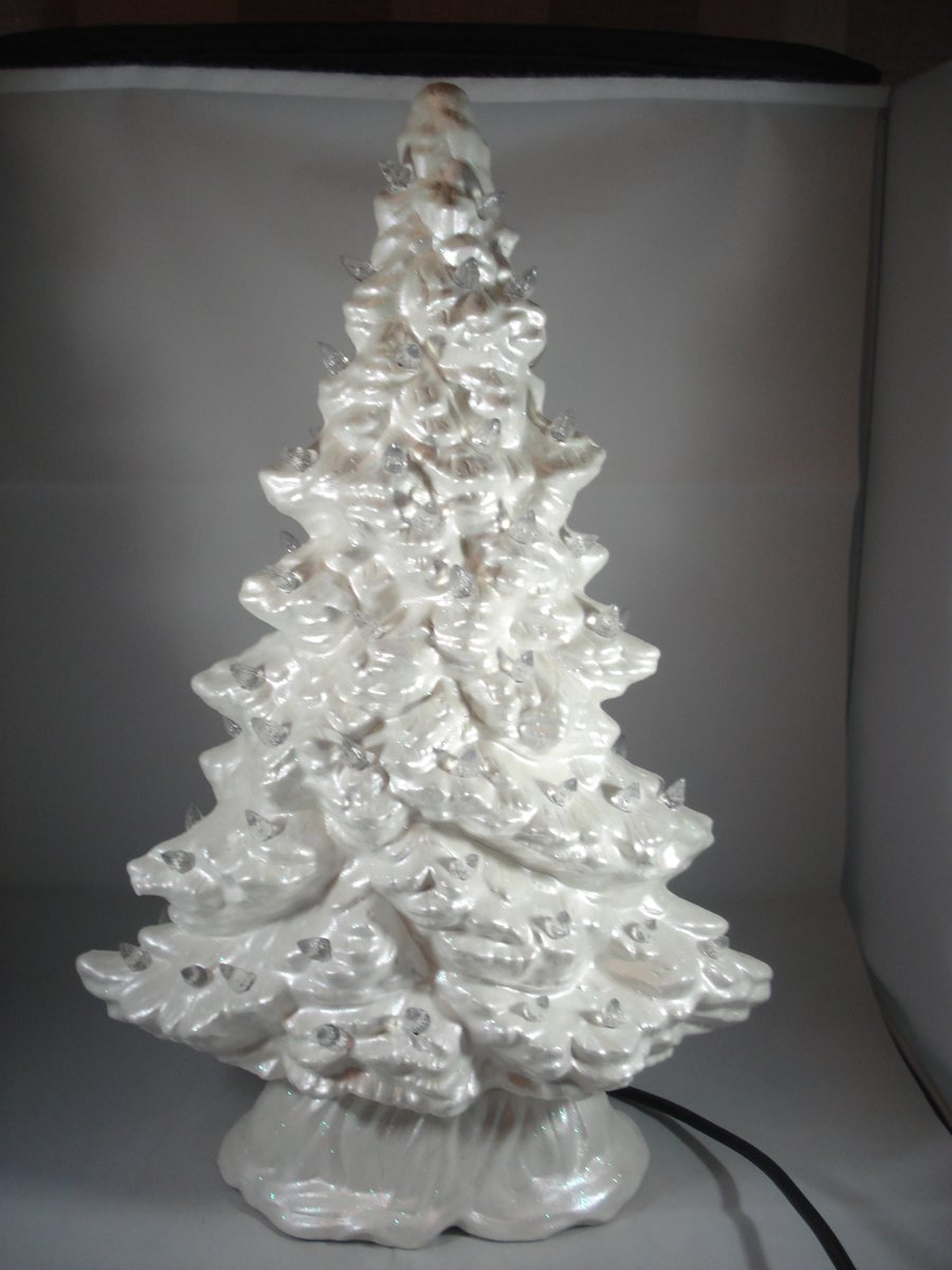 Ceramic White Xmas Christmas Tree Table Lamp Light Ornament Decoration.