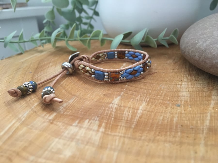 Stunning Boho beaded leather wrap bracelet, boho design, free spirit, nature 