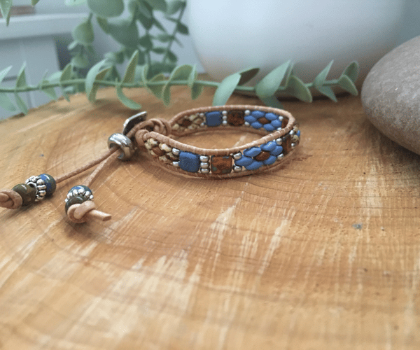 Stunning Boho beaded leather wrap bracelet, boho design, free spirit, nature 