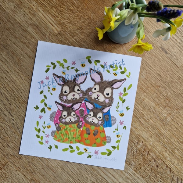 Bunny Family  - 6.5 x 7" inch print by Jackie Reynolds 