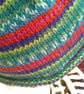 Handknit KNOTTY TOP BEANIE Stripey jacquard in multi brights child teen adult sm - Image 3