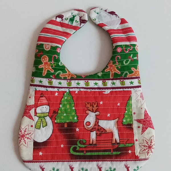 Baby's first Christmas bib, OOAK, reversible bib, gingerbread men, reindeer 