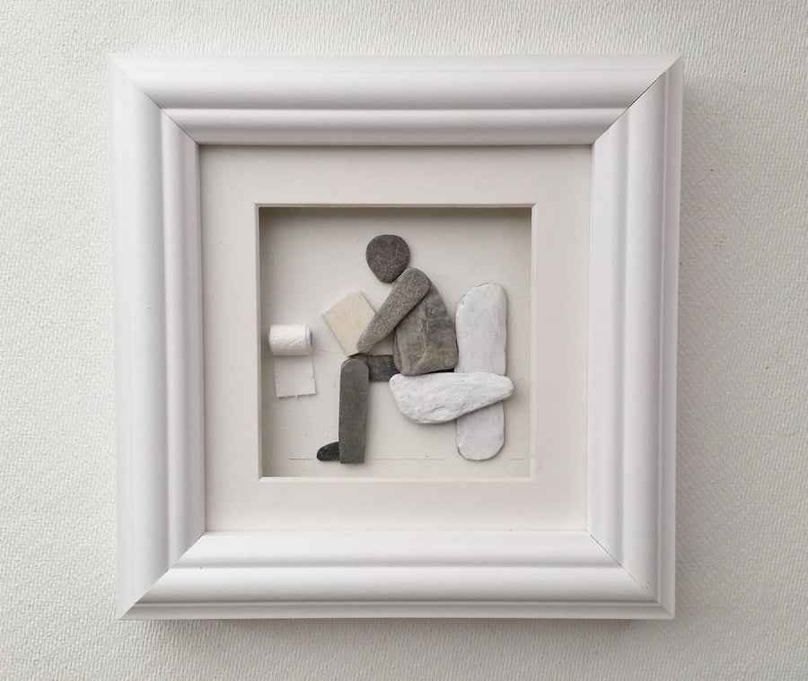 Pebble Art Picture, Boy on the Loo, Bathroom Wall Art