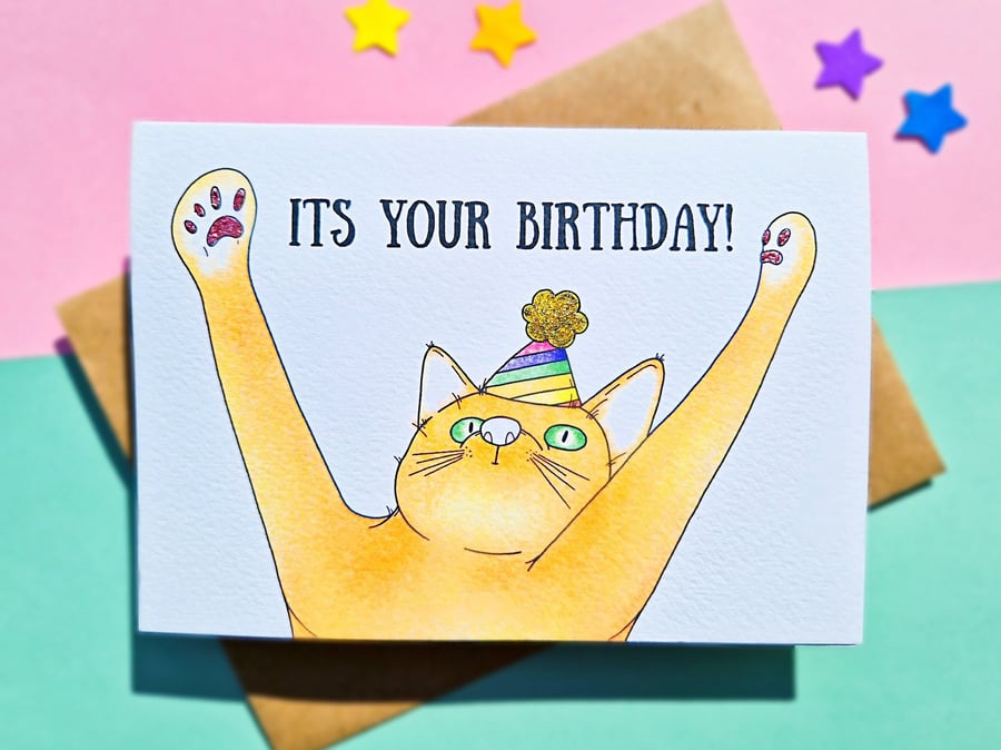 Ginger Cat Birthday Card, Its Your Birthday! 