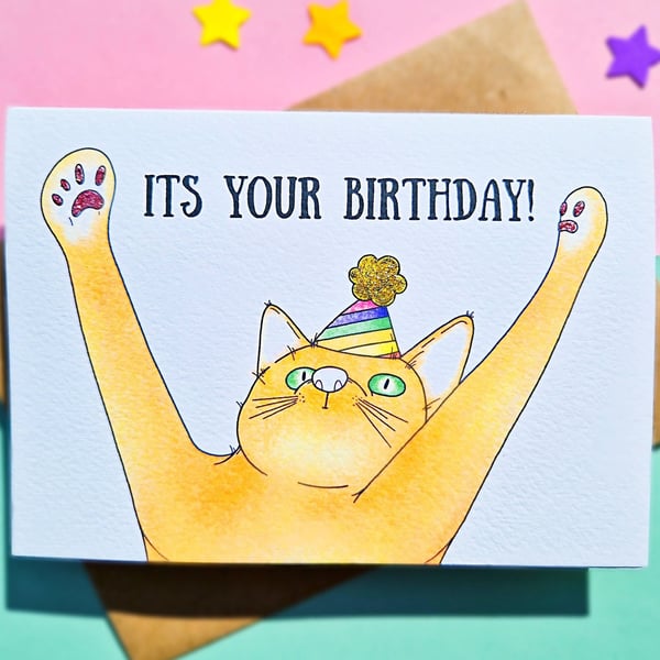 Ginger Cat Birthday Card, Its Your Birthday! 