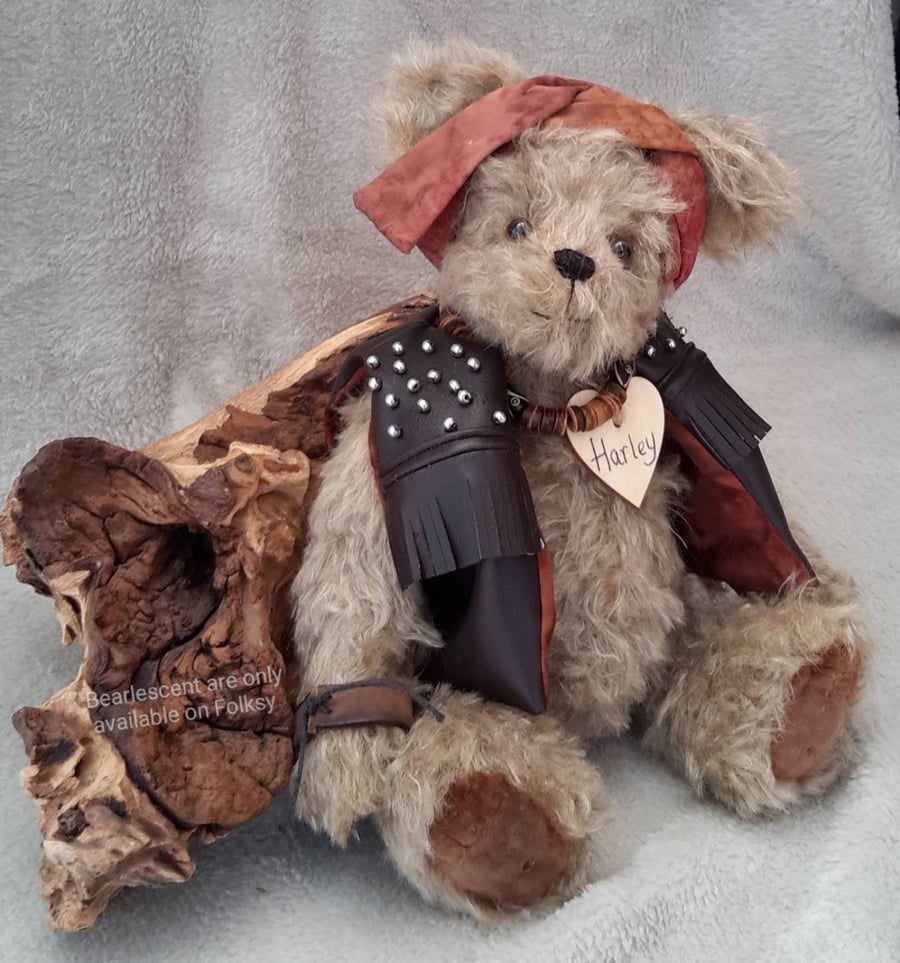 Mohair Artist Bear, One of a kind Collectable Dressed Teddy Bear, Biker bear