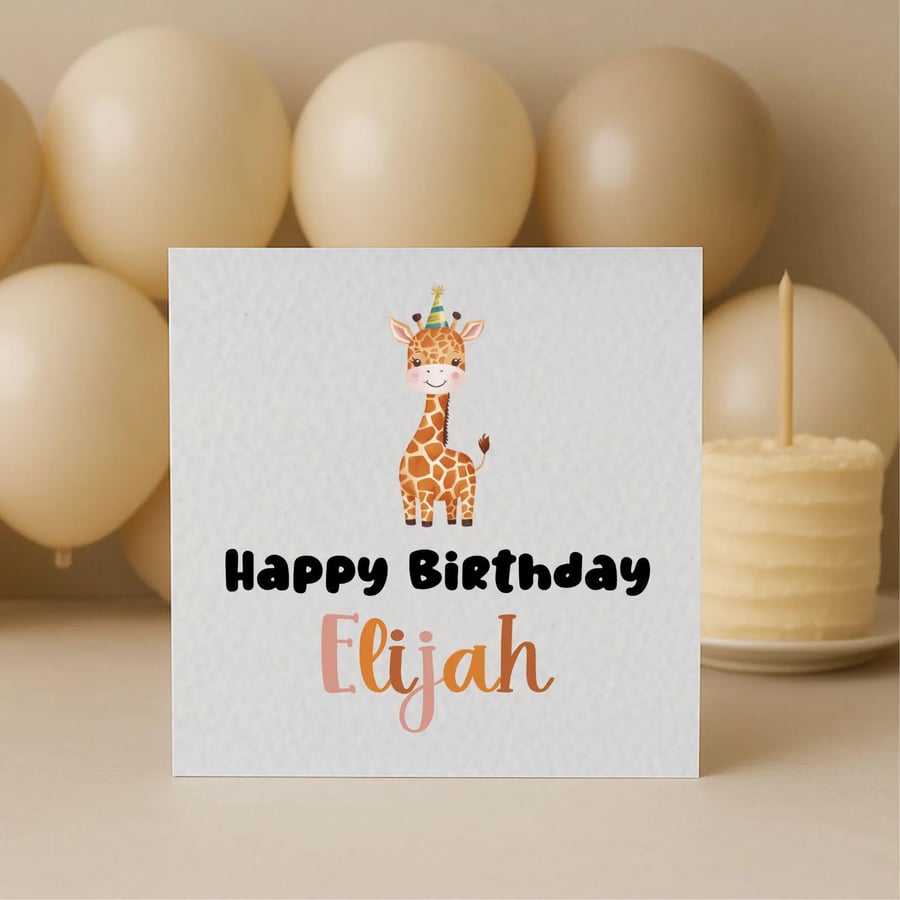   Whimsical Birthday Giraffe Greeting Card