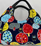 Handmade fully lined owl tree cotton tapestry hobo bag with faux leather detail