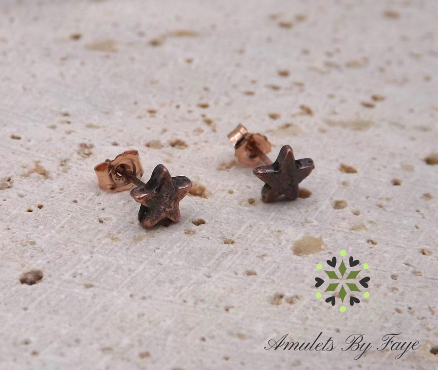 Small Recycled Copper Star Stud Earrings.