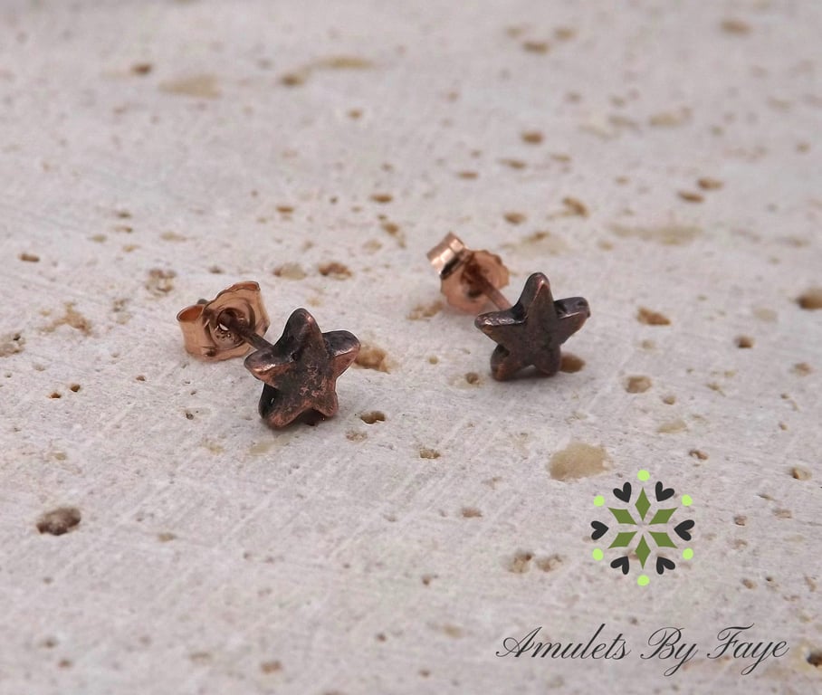 Small Recycled Copper Star Stud Earrings.