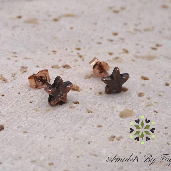 Small Recycled Copper Star Stud Earrings.
