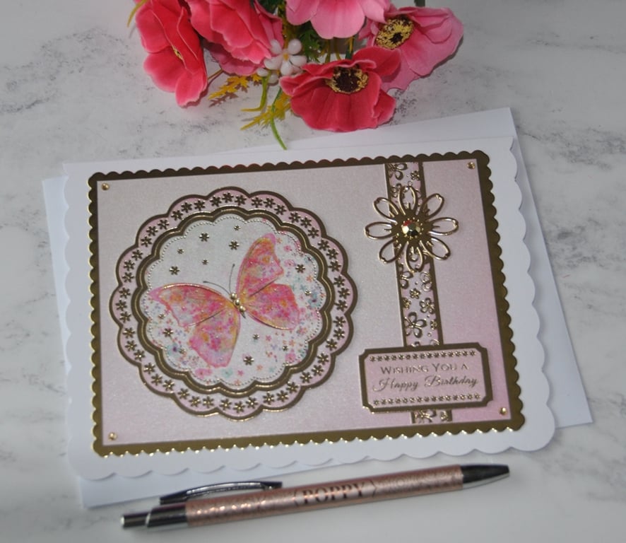 Butterfly Birthday Card Wishing You A Happy Birthday 3D Luxury Handmade Card