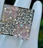 CHEQUERED CRYSTAL RING pink silver square adjustable fits all sizes  - Image 6