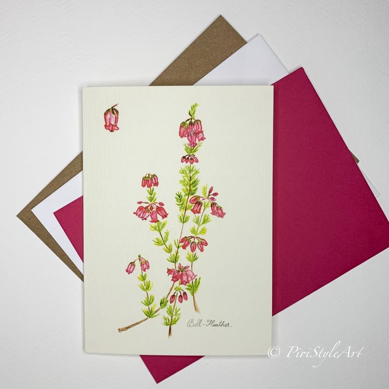 Bell-Heather Botanical Greeting Card – Pinks & Greens Collection