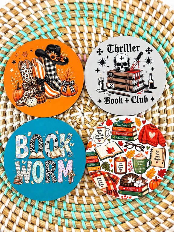 Book Lover Coasters Set of 4 – Bookworm, Thriller Book Club & Autumn Reading