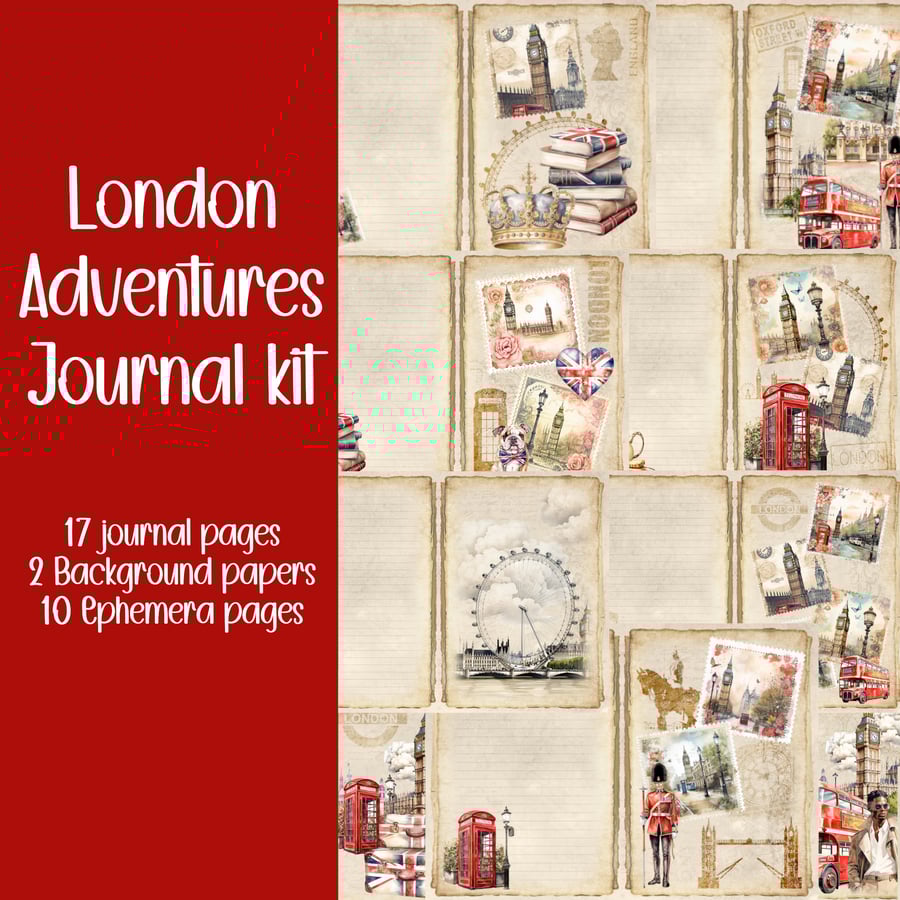 London Adventures Scrapbooking, Ephemera, Journal, Digital Download