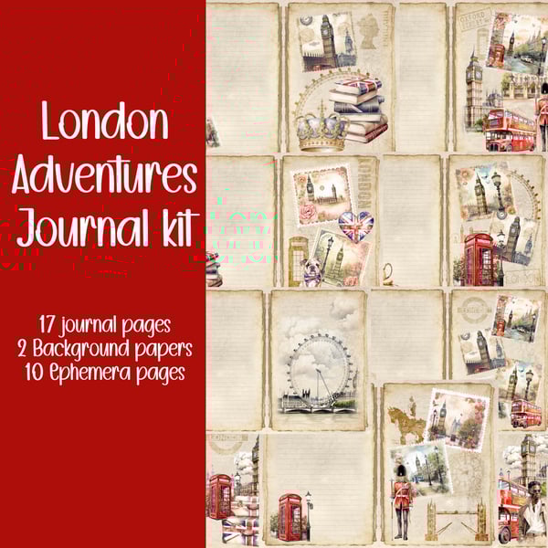 London Adventures Scrapbooking, Ephemera, Journal, Digital Download