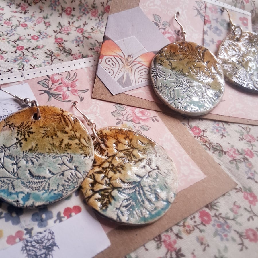 ceramic earrings handmade- reduced- sterling silver fittings no c15