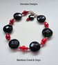 Designer Bamboo Coral & Faceted Black Onyx Sterling Silver Bracelet - Image 3