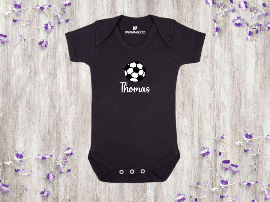 Personalised Football Baby Bodysuit – Cute Baby Grow With Name And Ball Design