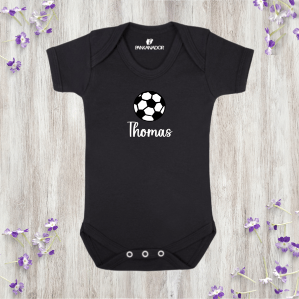 Personalised Football Baby Bodysuit – Cute Baby Grow With Name And Ball Design