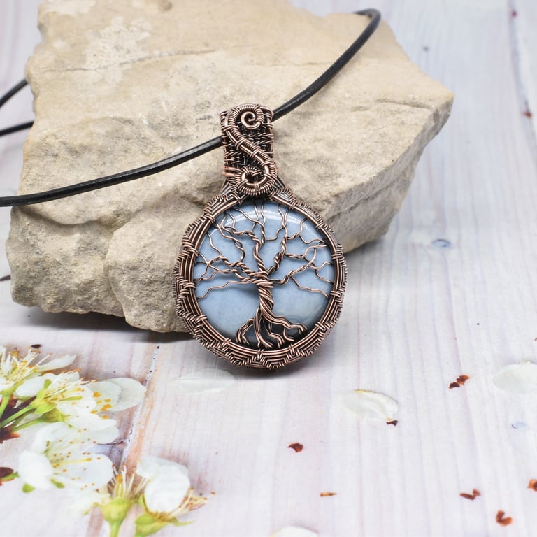 Owyhee Blue Opal and Copper Yggdrasil Tree of Life Pendant