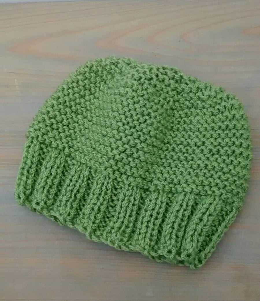Knitted Beanie Hat in Fern Green Chunky