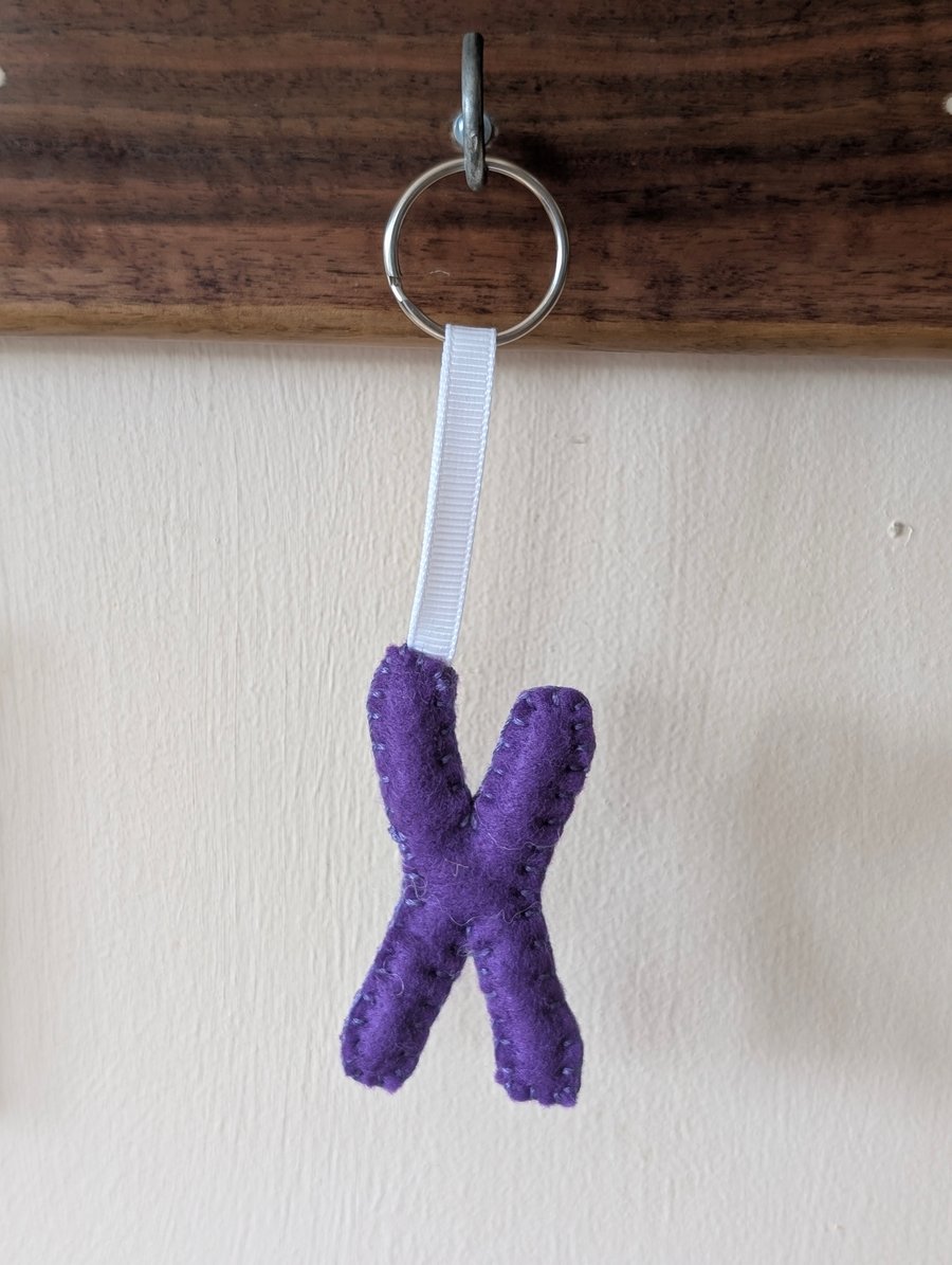 Handmade felt alphabet letter keyring X