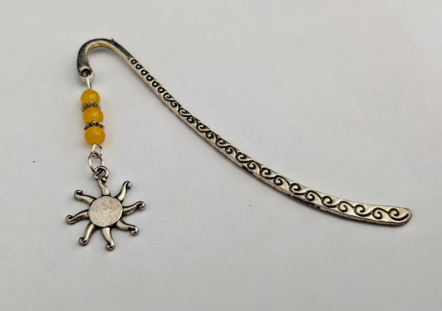 Sunburst bookmark - Tibetan silver with yellow jade beads