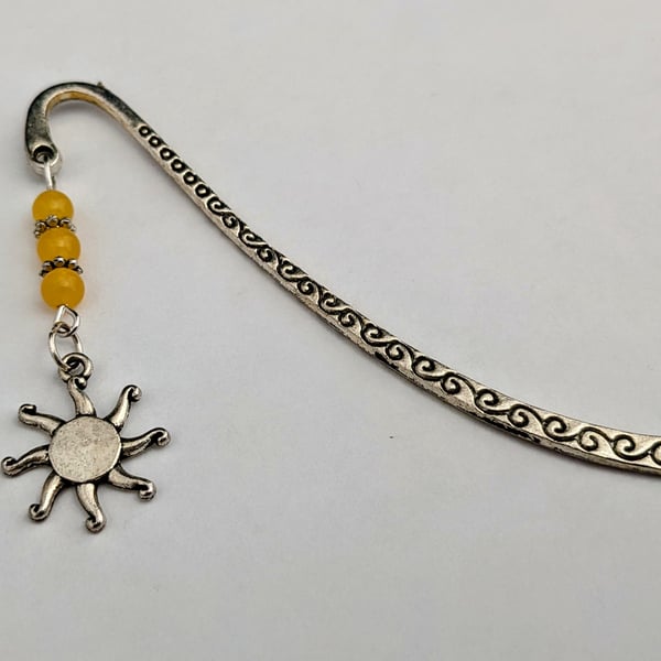 Sunburst bookmark - Tibetan silver with yellow jade beads