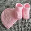 Pink Baby Bootees and Beanie set 0-3months