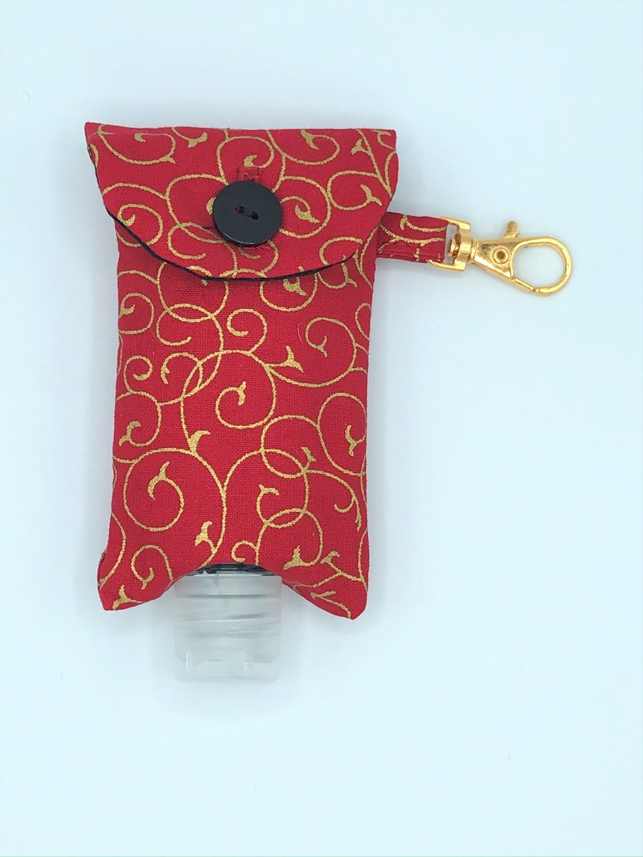 Red and Gold Hand gel - sanitiser keyring holder (hand gel 50ml - not included)