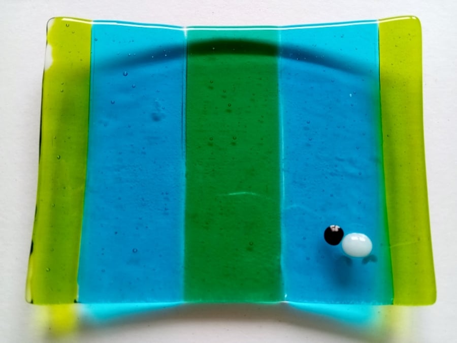 Fused  glass soap dish with Sheep detail
