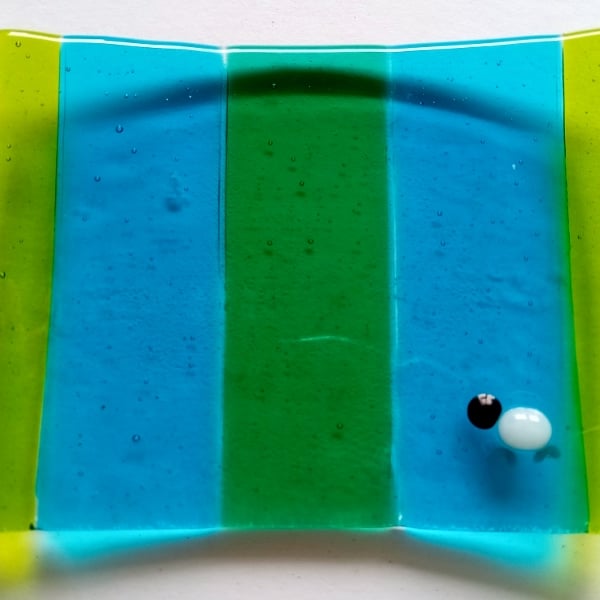 Fused  glass soap dish with Sheepy detail